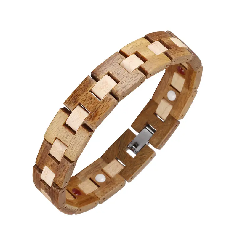 Link de madeira seu logotipo personalizado pulseira de madeira masculina