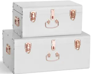 metal toy box big trunk white treasure trunk with Rose gold accessories