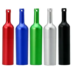 Palos de memoria de Metal para botella de vino, unidad Flash USB con llavero, florero, logotipo personalizado, venta al por mayor