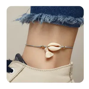 Summer Beach Seashell Jewelry Adjustable Braided Tassel Sea Cowrie Shell Anklets For Women