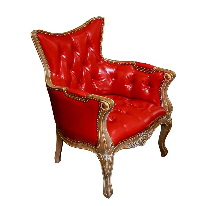 Sofa gaya lembut dengan furnitur kayu dan kulit kursi mewah mebel rumah merah satu tempat duduk bagian Eropa Casamania ibu Modern
