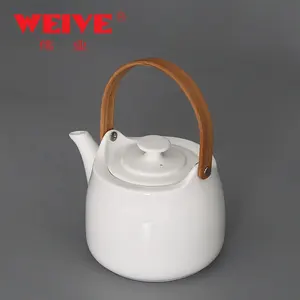 Лучшие продажи белый teaware бамбуковой ручкой керамика чай горшок для отеля свадьбы