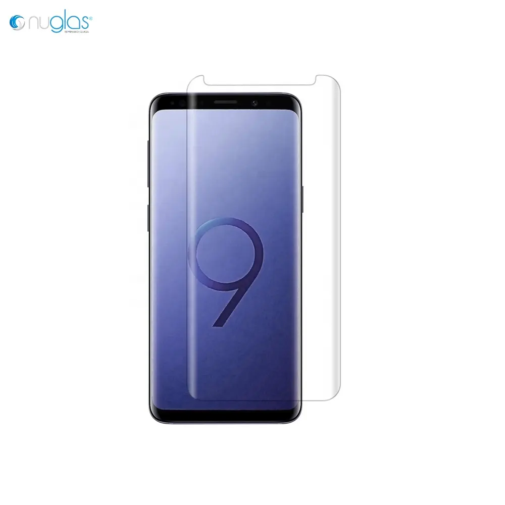 Nuglas Kaca Layar Kaca Tempered Anti Gelembung, Kaca Tempered Anti Pecah, Melengkung Penuh untuk Galaxy S9 Plus