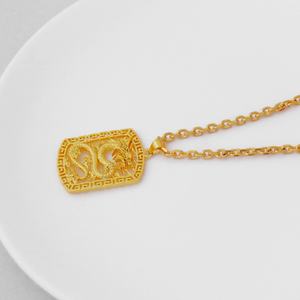 Kalung Liontin Naga untuk Pria dan Wanita, Kalung Liontin Zodiak Etnis Kotak Warna Emas Bergaya Vintage Mewah Bergaya Tiongkok, Hadiah Trendi untuk Pria dan Wanita