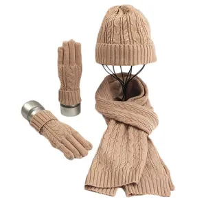 Großhandel Acryl Kabel Strick Knit Schal Beanie Hut Und Handschuhe Set