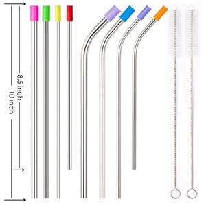 Set of 8 Stainless Steel Metal <strong>Straws</strong> with 2 Cleaning Brushes Silicon Cover for 20 30OZ Tumbler Coffee Mug Smoothie <strong>Milkshake</strong> - Product Image 2