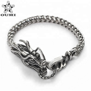 OUMI Mens Biker En Acier Inoxydable Dragon Chaîne <span class=keywords><strong>Gourmette</strong></span> Bracelet Fermoir Style Gothique 8.9 Pouces - Product Image 1