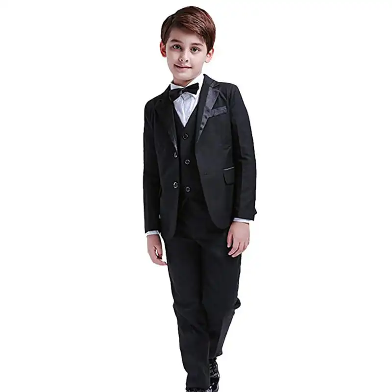 Классический комплект смокинга, 3 шт., костюмы для мальчиков, Официальный Блейзер, Свадебный костюм, черный костюм