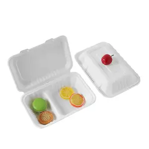 100% biodegradável descartável 9 polegadas cana-de-açúcar polpa clamshell takeout bagaço comida recipiente para crianças lancheira