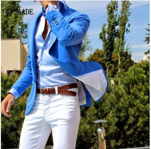 Sky Blue New Design Tuxedo Casual Coat Pant Men Suit WF743