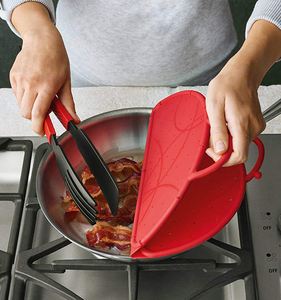 Alas Pendingin Anti Panas Silikon, Penutup Panci Anti Cipratan dengan Pegangan Lipat, Saringan, Papan Pembuangan, Pelindung Cipratan Minyak - Product Image 6