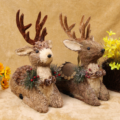 Sisal straw Christmas ornaments reindeer owl squirrel handicraft for holiday Table decoration Cute Christmas decor