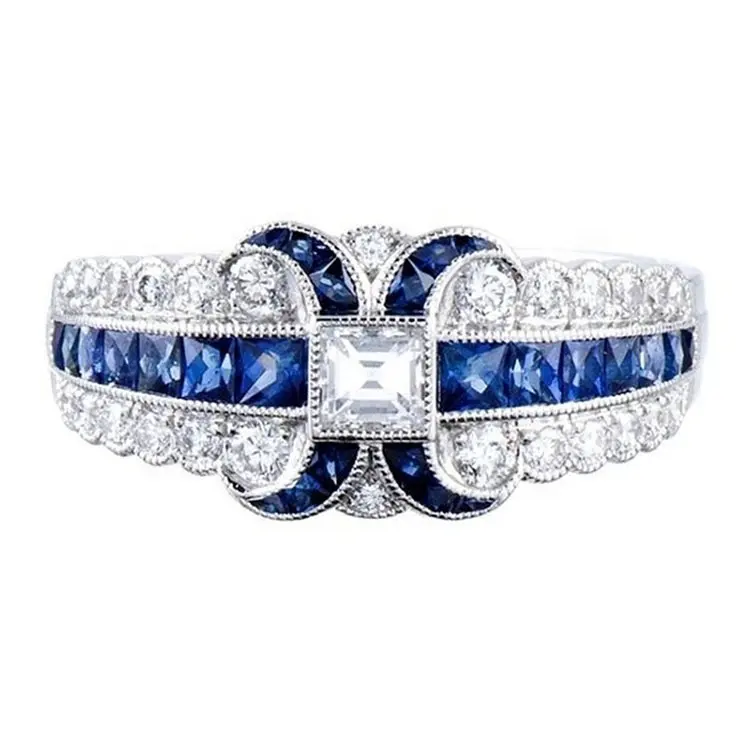 La migliore vendita di cristallo intarsiato di pietra anelli di uomini argento topazio azzurro anello nobile del partito dei monili
