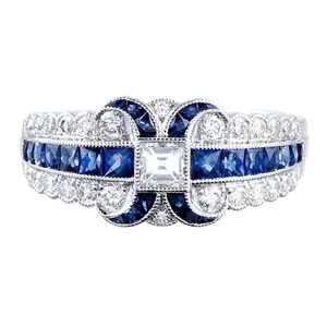 แหวนฝังหินคริสตัลสำหรับผู้ชาย,แหวนบุษราคัมสีเงินสีน้ำเงินเครื่องประดับสำหรับงานเลี้ยง