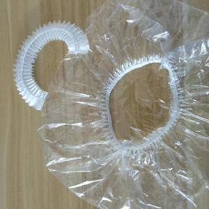 Disposable Waterproof Plastic Pe Shower Bath Cap Transparent Clear Hotel Bathroom White Strip Clip Head Cover