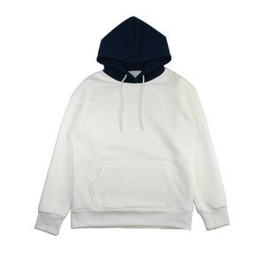 Los hombres Waffle tejido Jacquard sombrero Color contraste bolsillo canguro Jersey Casual en blanco con capucha - Product Image 5