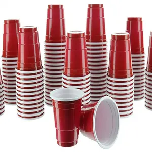 批发食品级派对16盎司500毫升美国塑料杯红色PS啤酒乒乓球杯