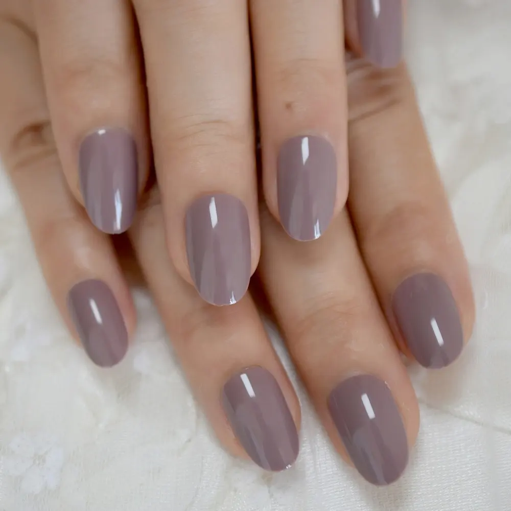 Pure Color Nails Gel Gel Polish Tips Light Taro Purple Glossy Nail False Nail Tips 24 Ct