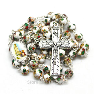 Nueva tendencia Nuestra Señora de Fátima católica cloisonne Rosario religioso Rosario cloisonne rebordea collar - Product Image 5