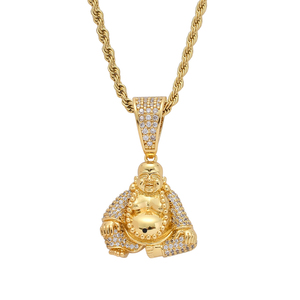 AceWings CN074 Collana Hip Hop Iced Out con Design Buddha CZ Bling Bling Placcata Oro/Argento con Catena a Corda, Regalo - Product Image 2