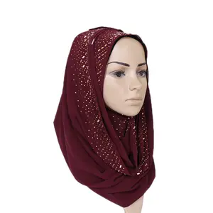 2019 new collection design muslim hijab simple rhinestone chiffon hijab for muslim women