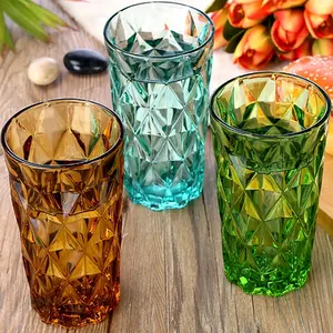 Wholesale 12oz Skinny Crystal Highball Transparent/Blue/Yellow Glasses Water Cup Tumbler For Drink