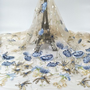 2020 nuovo fiore francese ricamo Tulle tessuto <span class=keywords><strong>blu</strong></span> <span class=keywords><strong>paillettes</strong></span> tessuto ricamato per il <span class=keywords><strong>vestito</strong></span> - Product Image 1