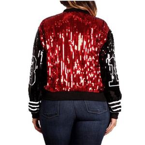 Hip Hop Delta Sigma manica corta rosso <span class=keywords><strong>nero</strong></span> 13 lettere Casual con paillettes <span class=keywords><strong>donna</strong></span> numero 13 Jersey giacca con paillettes <span class=keywords><strong>cappotto</strong></span> - Product Image 6