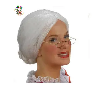 Ucuz sentetik gümüş beyaz renk noel yaşlı kadın topuz bayan Santa peruk HPC-1070