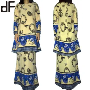 OEM Baju Raya 2023 Custom Moden Kebaya Islamic Clothing Women Floral Printed Blouse Baju Design Model Baju Kurung