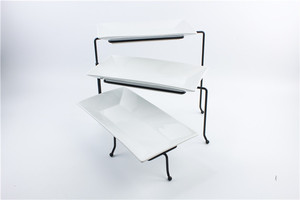 Con estilo barato plana a granel boda moderna aperitivo placas rectangular 3 tier plato de porcelana con estante - Product Image 4