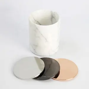 Custom Marmeren Steen Kaars Pot Met Rose Gold Metalen Deksel Bruiloft Marmeren Steen Kaars Container