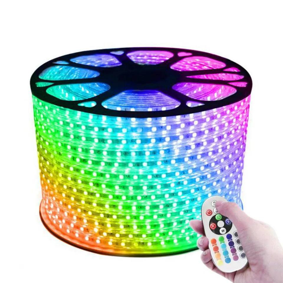5050 RGB Led şerit ışık 220V 60led/M esnek su geçirmez Led lamba