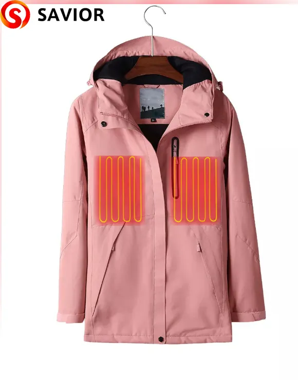 OEM personalizado de moda de invierno cálido a prueba de viento con pilas de las mujeres chaqueta térmica abrigo térmico para esquiar Snowboard