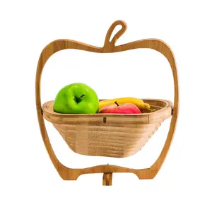 E-Commerce ร้อนขายพับอาหารปลอดภัยไม้ไผ่ตะกร้าผลไม้ที่มีแอปเปิ้ลรูป
