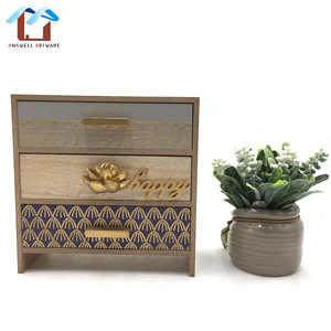 מתכת ידית 3 תאים Caja De Almacenamiento דה מדרה עץ מגירות תכשיטי ארגז תיבת עץ אחסון חזה עתיק מודרני - Product Image 2