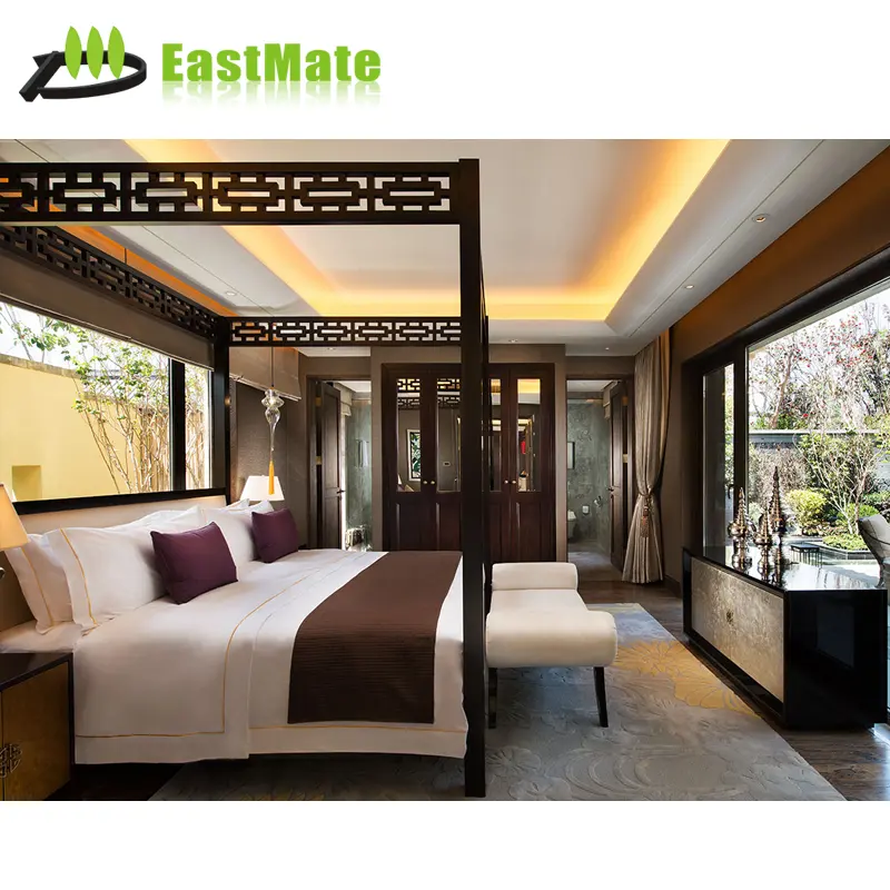 أثاث غرفة نوم من الخشب الصلب بتصميم عصري أثاث منزلي فاخر بحجم كينج فندق تصميم سرير كامل صيني
