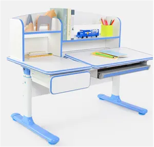 Home use wood metal height adjustable writing table for kids children set desk and chair