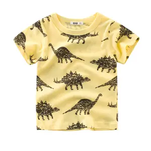 Niño blanco de manga corta de verano de los niños de las muchachas del bebé t tamaños de la camisa con muchos dinosaurios de algodón huellas ins caliente estilo
