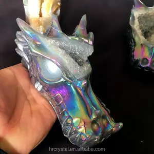 Wholesale Titanium Coating Angel Aura Quartz Agate Crystal Geode Dragon Skulls