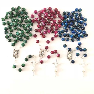 6mm cute glass beads rosary Our lady of Fatima centerpiece and pope cross