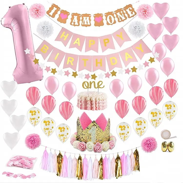 Baby Girl First Birthday Decorations 1st Birthday Girl Pink und Gold Party Supplies