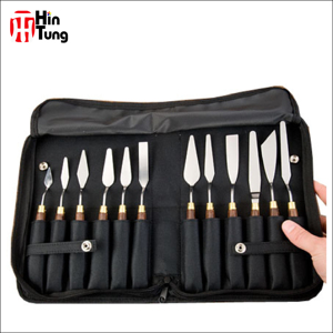 Couteau à peindre avec manche en bois OEM 12 pièces avec logo personnalisé dans un étui pop-up en nylon - Product Image 2