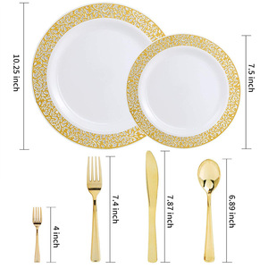 Ensemble de <span class=keywords><strong>vaisselle</strong></span> en <span class=keywords><strong>plastique</strong></span> or pour fête de mariage et ensemble de couverts assiette fourchette cuillère en <span class=keywords><strong>plastique</strong></span> jetables - Product Image 4