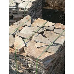 Adoquines de piedra de pizarra Natural, mangos de malla montados en piedra