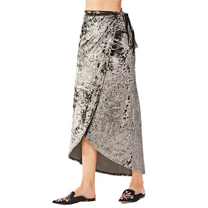 OEM ODM Service 2018 Hiver Sexy de Split Solide Couleur Gris Velours Femmes Dames <span class=keywords><strong>Jupe</strong></span> Longue Avec Sash - Product Image 1