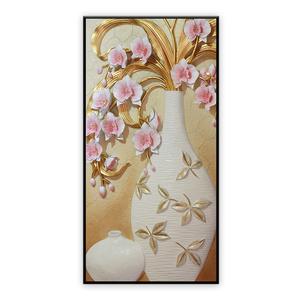 Nouvelle conception d'art mural pour décoration intérieure, <span class=keywords><strong>fleurs</strong></span> dorées et <span class=keywords><strong>vase</strong></span>, peinture en relief 3D - Product Image 5