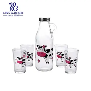 300ml mittelgroße Glas milch flaschen mit Deckel Kuh druck Design Milch wasser Trinkglas flasche Lebensmittel qualität Glas becher