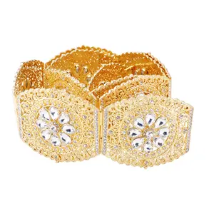 Sabuk Emas Berlian Imitasi dengan Fesyen Maroko Sabuk Pengantin Kerajaan dengan Sabuk Perhiasan Arab Berlubang