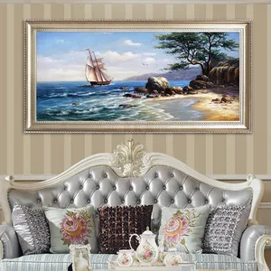 Realistic Canvas Wall Art Handmade Sea Boat Scenery Oil Painting